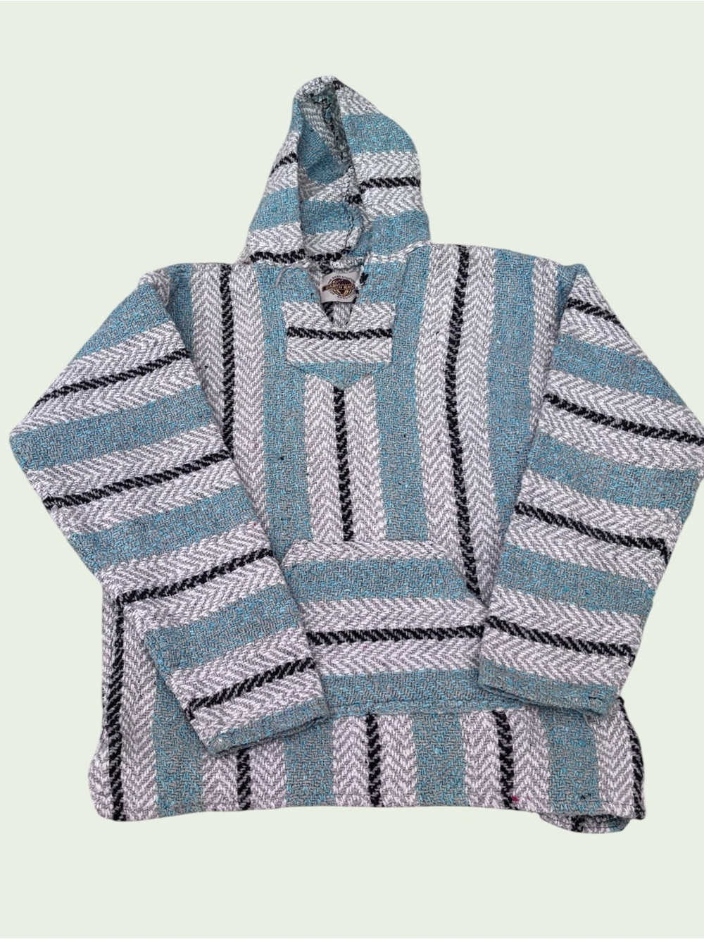 Earth Ragz Teal and White Striped Hooded Baja Sweater